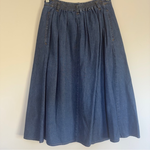 Vintage Bugle Boy A-line midi Button-up high waist Cotton Denim skirt Size: 8 - Picture 2 of 3